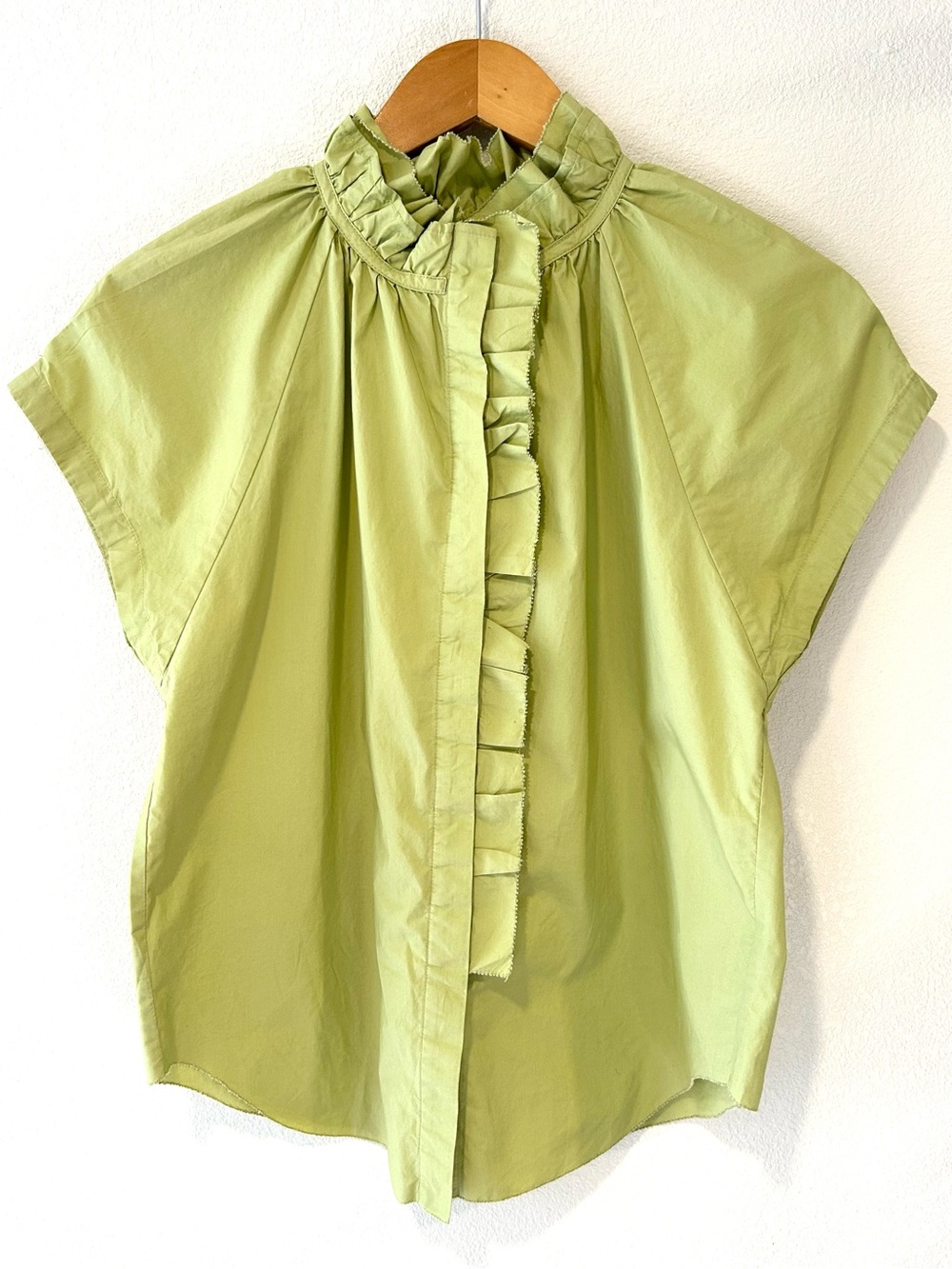 Anthropologie x Sundays Celery Ruffle Neck Cotton Poplin Top Boho Romantic XS - Picture 2 of 5